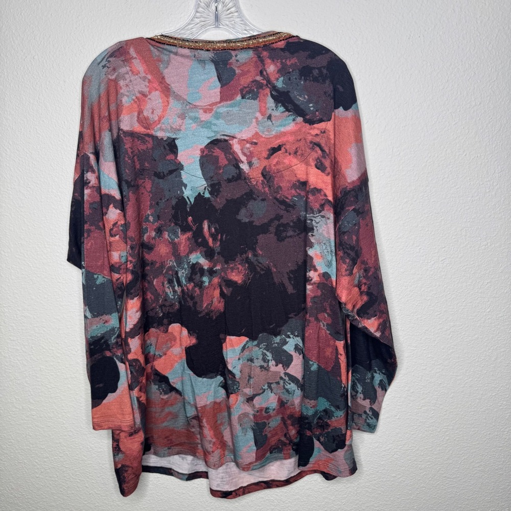 Soft Surroundings Women 1X Java Marble Print Tunic Beaded Neckline Artsy Boho - Picture 6 of 9